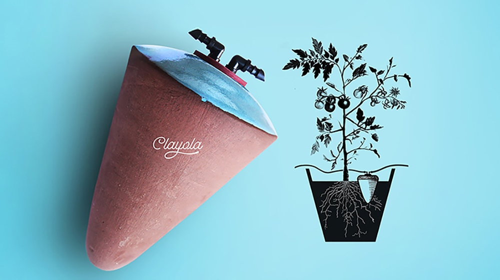 古代の灌漑(かんがい)技術にヒントを得て作られた自動給水機「Clayola」