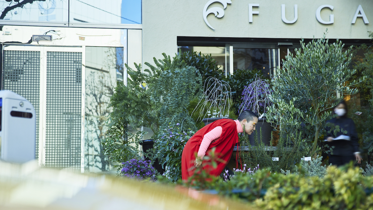 店頭に並ぶ鉢植えには、ハーブだけでなく季節の花も咲き、良い香りを漂わせている