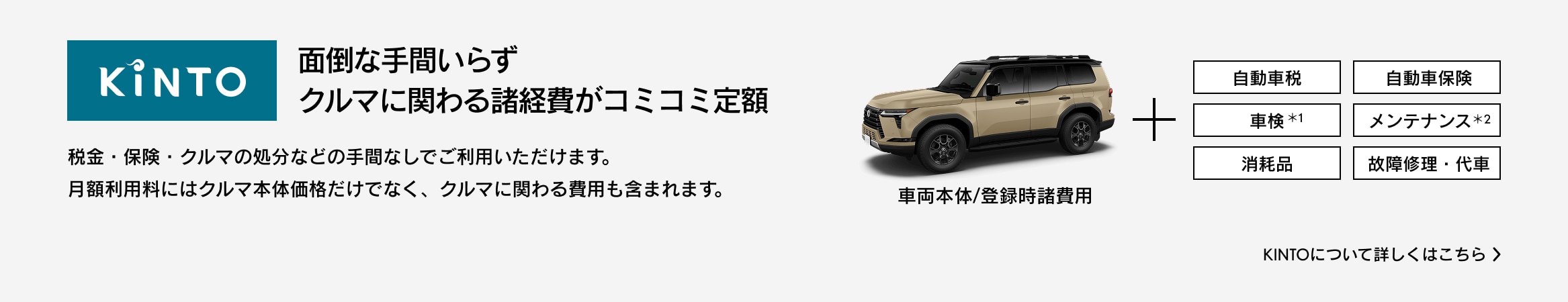 KINTO 面倒な手間いらずクルマに関わる諸経費がコミコミ定額
