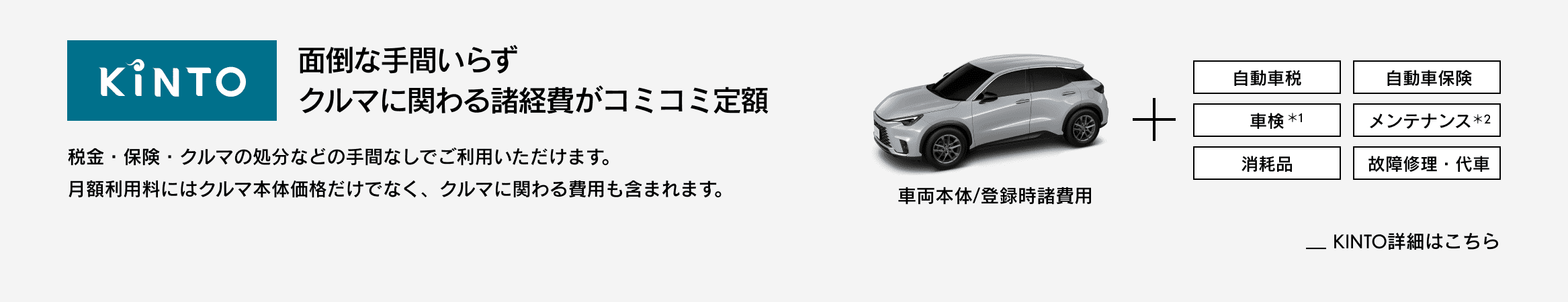 KINTO 面倒な手間いらずクルマに関わる諸経費がコミコミ定額