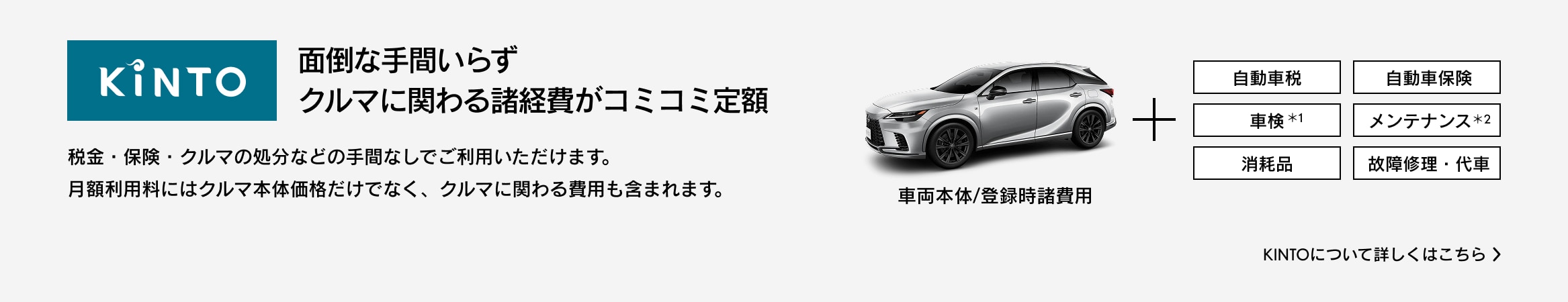 KINTO 面倒な手間いらずクルマに関わる諸経費がコミコミ定額